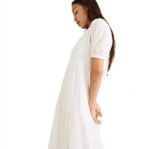 Madewell Textured Dot Tiered Midi Dress White Size Small